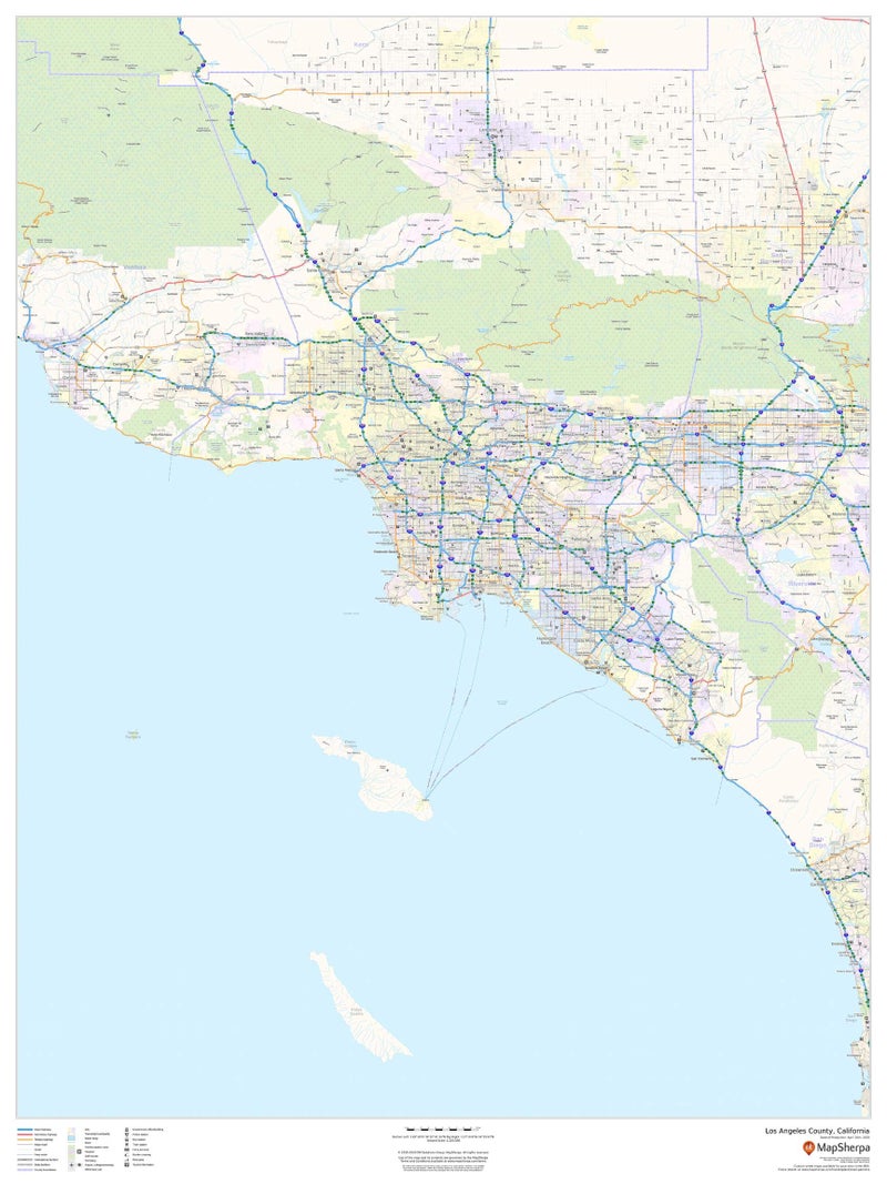 Los Angeles County, California - 36" x 48" Laminated Wall Map